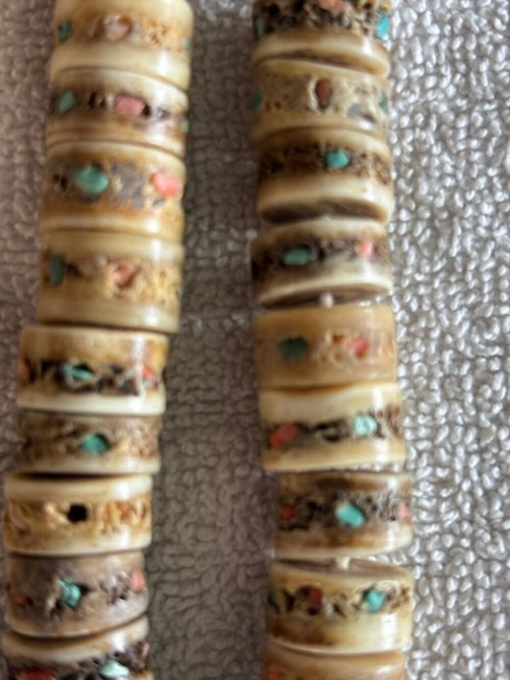Vintage 108 Yak Bone Tibetan Prayer Rosary Mala Inlay with Coral and Turquoise